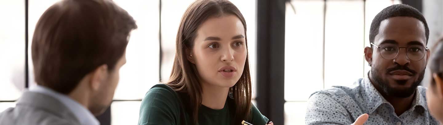 Business professionals engaged in discussions