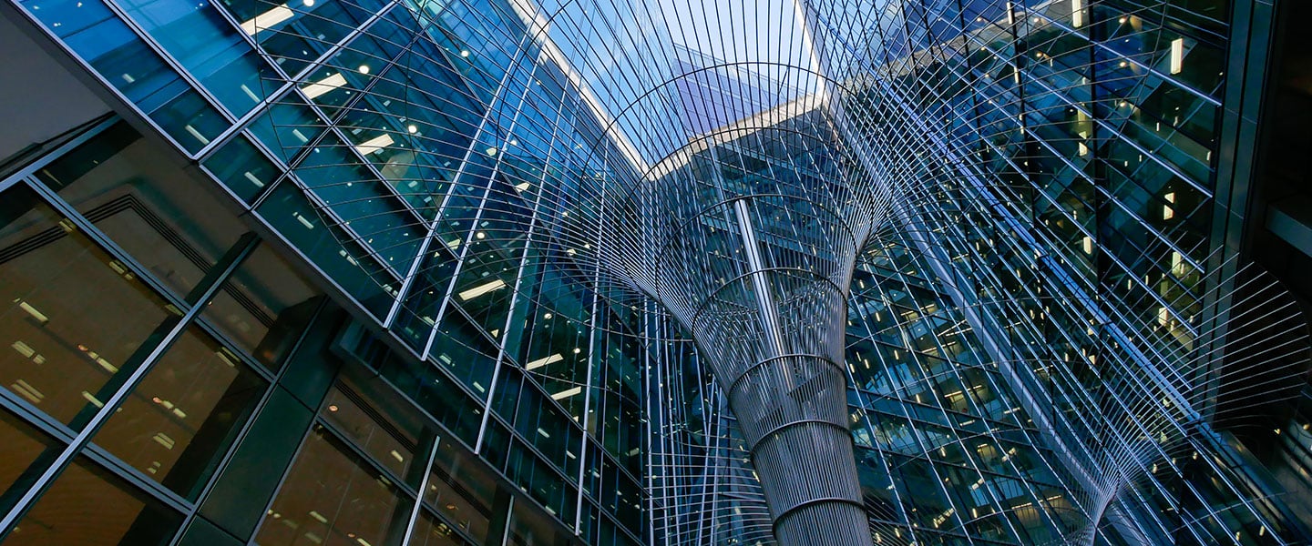 The interior of an all glass office