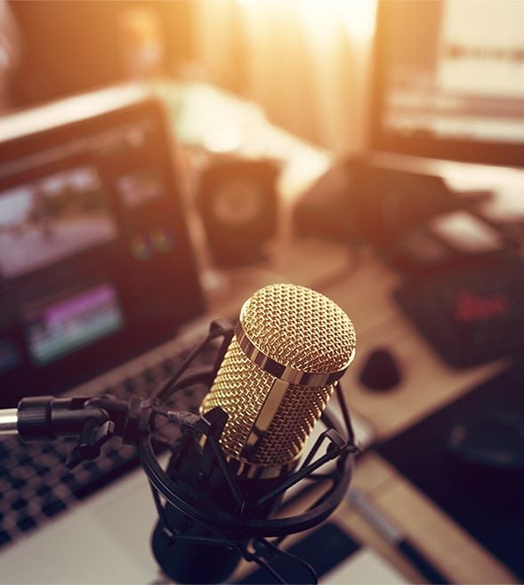 Condenser microphone in a studio recording room