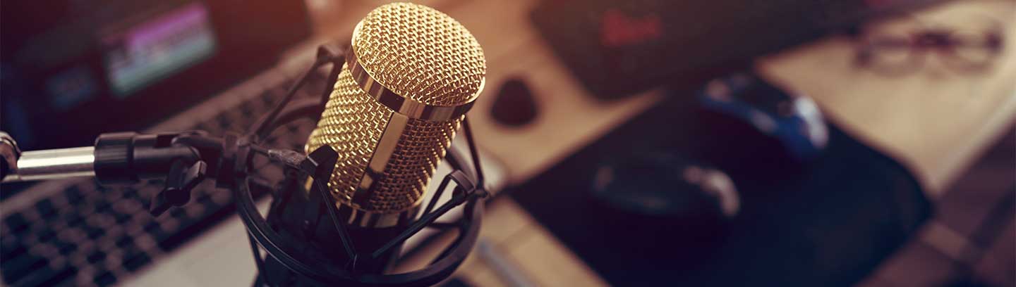 Condenser microphone in a studio recording room