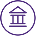 A purple icon depicting a building