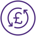 purple icon showing British pound exchange