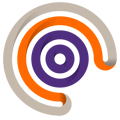 Orange and purple icon depicting a focus pattern