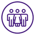purple icon depicting a team of people