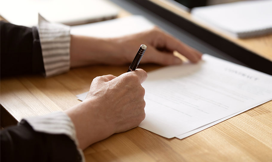 a woman filling a form