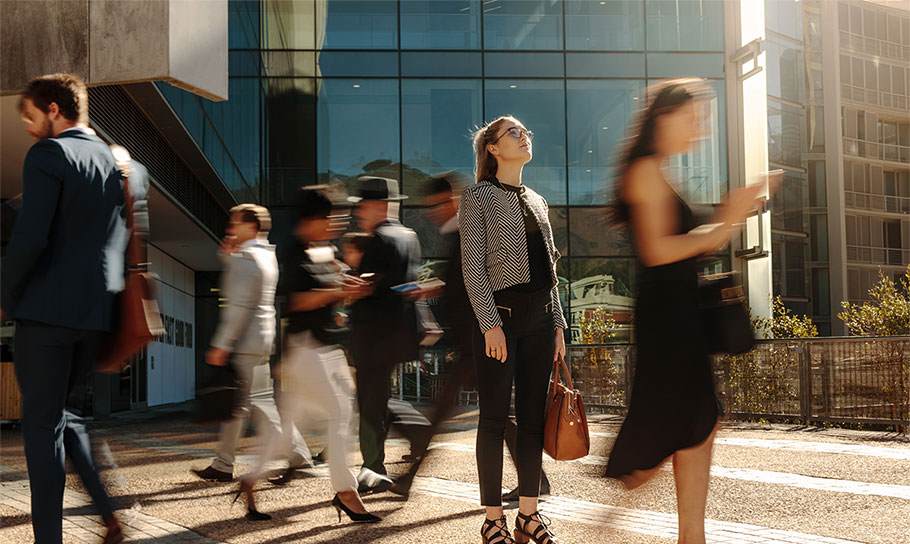 A photograph of people commuting to work.