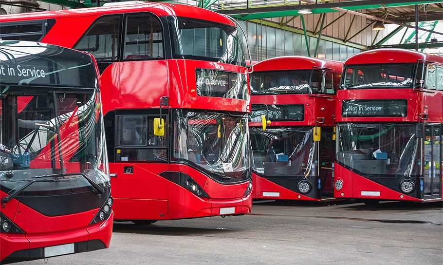 image depicting red UK buses